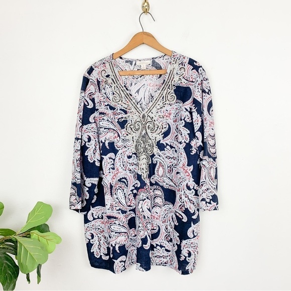 Charter Club Luxury 100% Linen Sequin Embellished Tunic Blouse Sz 2X - Picture 1 of 7